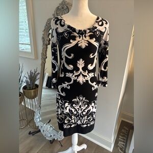 White House Black Market Black and Cream Long Sleeve Dress